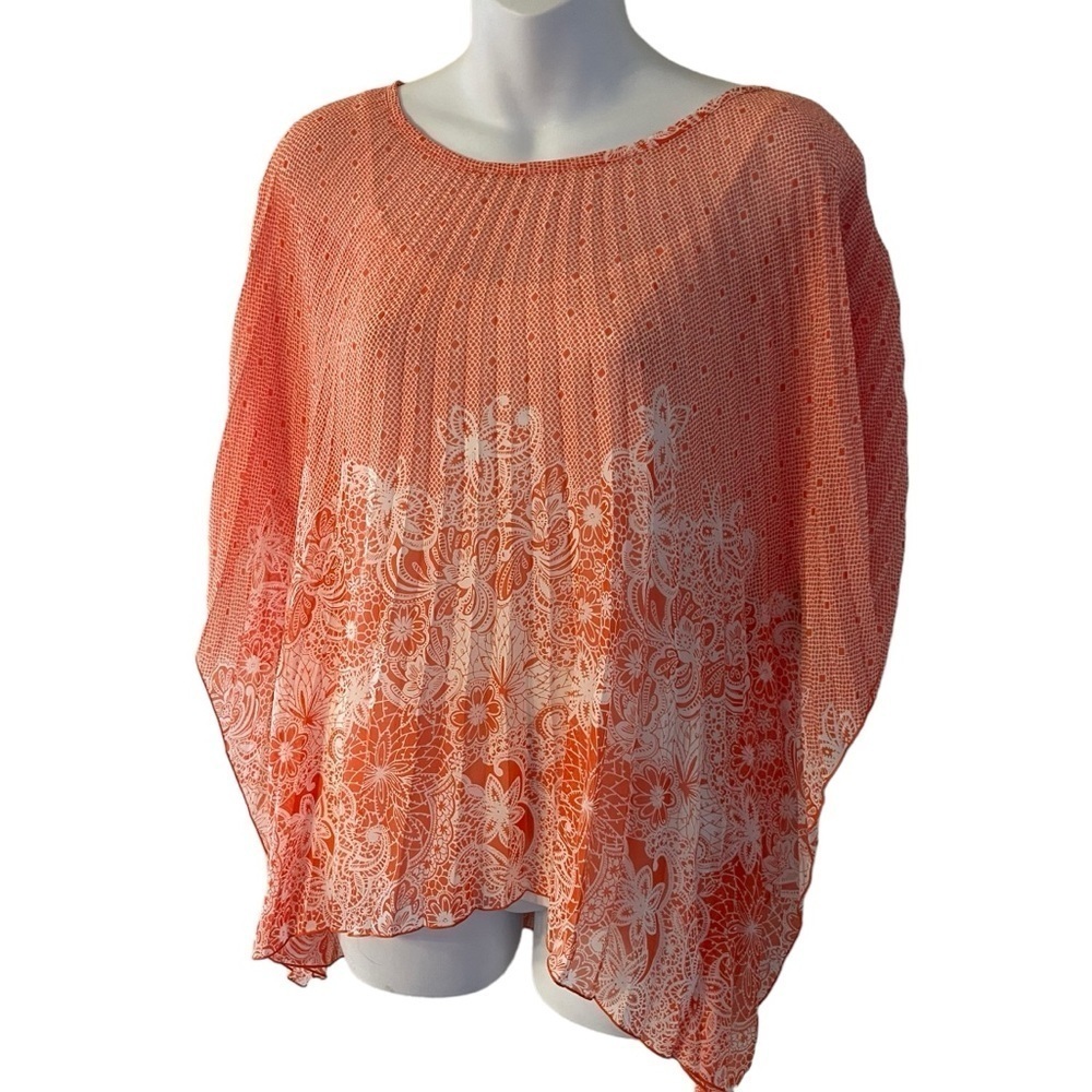 ALFANI pleated sheer poncho cape boho blouse with cami size 8